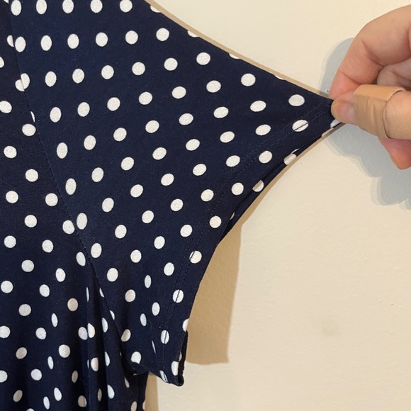 Allison Brittney Women Dress Size 3X Blue Round Neck White Polka Dot Stretch - Picture 4 of 6